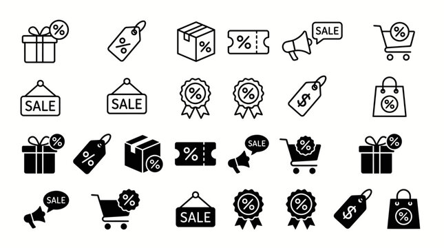 Discount icon set. Price tags and promotion symbol. Vector illustration.