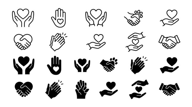 Charity hands icon set. Donation and aid symbol. Friendship logo. Vector file illustration.