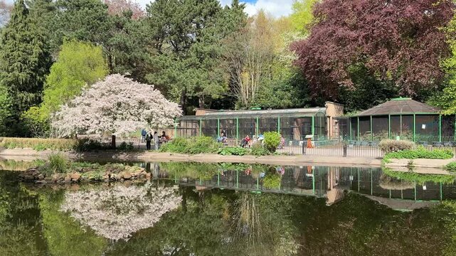 View of Nottingham Arboretum Park on Waverley Street, a historic garden and green space in Nottingham city centre, Nottinghamshire, East Midlands, England.