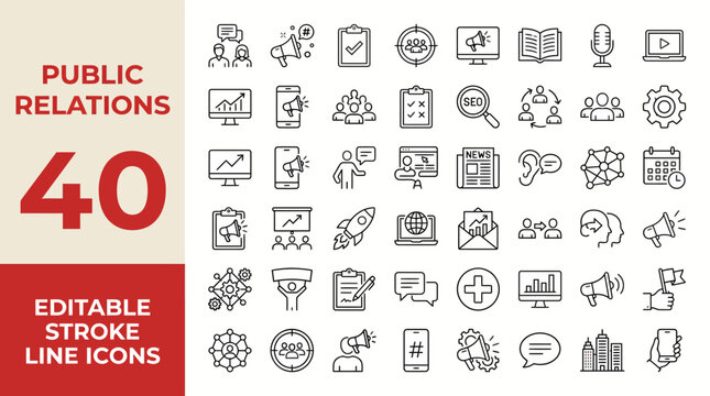 Public Relations icon set. Editable line icons. Vector illustration.