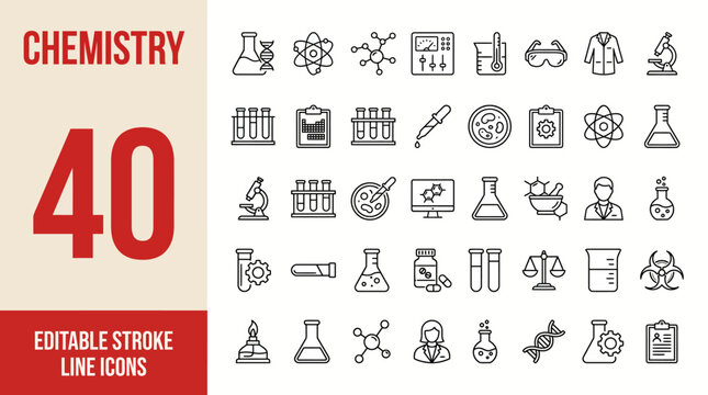 Chemistry icon set. Editable line icons. Vector illustration.