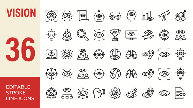 Vision icon set. Editable line icons. Vector illustration.