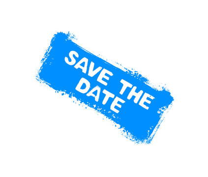 Save the Date auf unordentlichem blauem Streifen diagonal