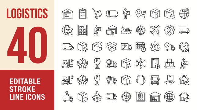 Logistics icon set. Editable line icons. Vector illustration.
