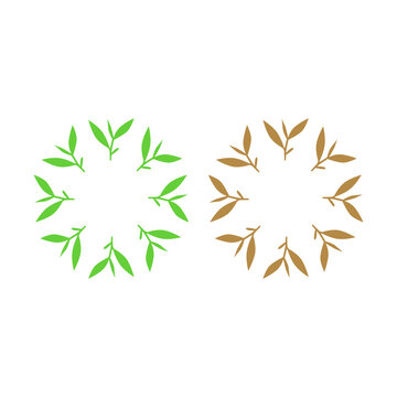 GREEN LEAVES IN CIRCLE SIGN SYMBOL LOGO VECTOR