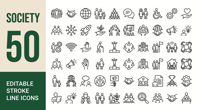 Society icon set. Editable line icons. Vector illustration.