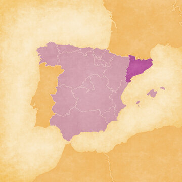 Ocher map of Spain - Catalonia