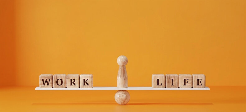 Work life balance concept. Wooden cube block with word LIFE and WORK on seesaw.