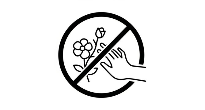 No damage to plants sign hand touching flower prohibited pictogram vector isolated on white