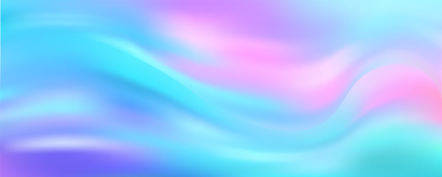 Holographic gradient background with iridescent aurora colors blending pink, blue, and purple hues. Soft pastel hologram texture creates dreamy rainbow light effects.