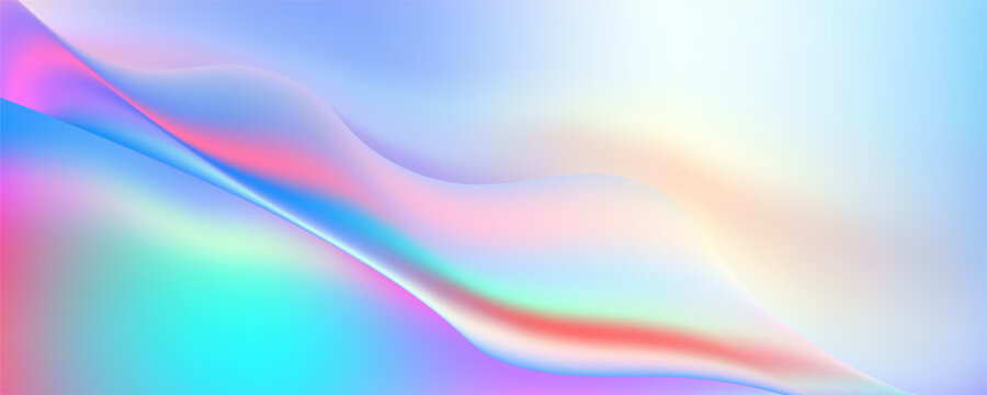 Holographic gradient backdrop with aurora light effects and iridescent foil texture in pastel blue and pink tones for modern design projects