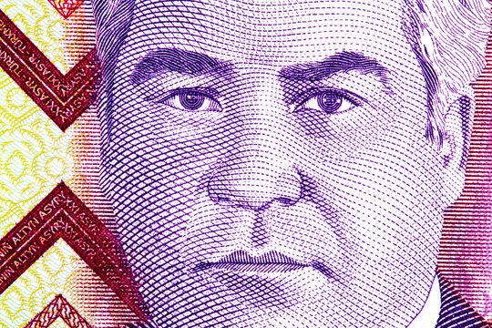 50 Manat Turkmenistan Banknote Featuring President Saparmurat Niyazov. Money of Turkmenistan. Currency of Asia.