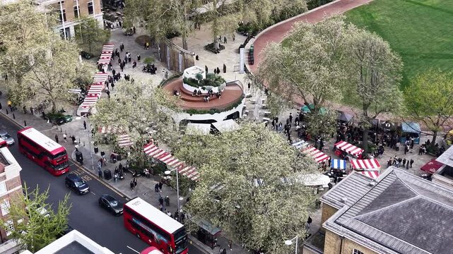 Duke of York Square Street Market Kings road Chelsea London drone aerial