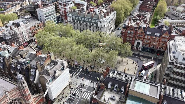 Iranian Demonstration in support of Iran War Sloane Square London drone aerial