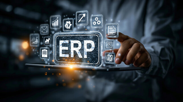 ERP business technology software digital data management system corporate ERP business technology software digital data management system concept