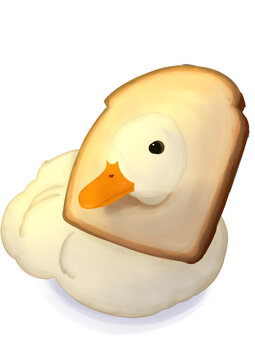 An illustration of a duck with a bread as it's necklace 