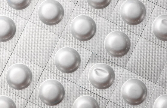 Aluminum blister pack of pills close up