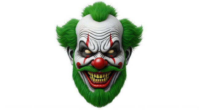 Scary clown face with green hair