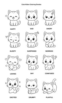 CUTE CAT EMOTICON SICKER COLORING V1