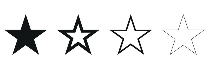 Obraz premium Collection of four black star icons illustrating various styles suitable for rating and quality symbols for web design