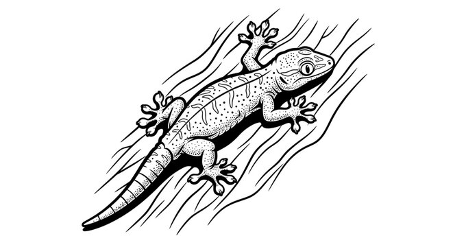 Hand drawn gecko lizard illustration in black and white