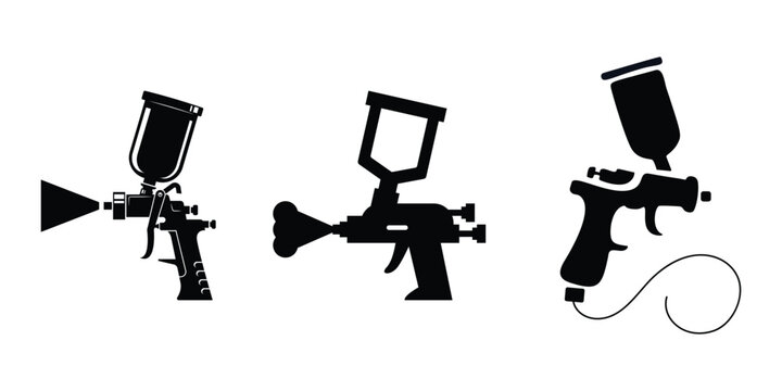 Paint Spray Gun Icon Set &ndash; Construction, Automotive & DIY Painting Tool Vector Collection
