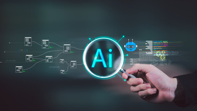 Data analyst verifies complex datasets artificial intelligence, ensuring accuracy, anomaly detection, data validation, predictive analytics, auditing, digital inspection, smart verification systems