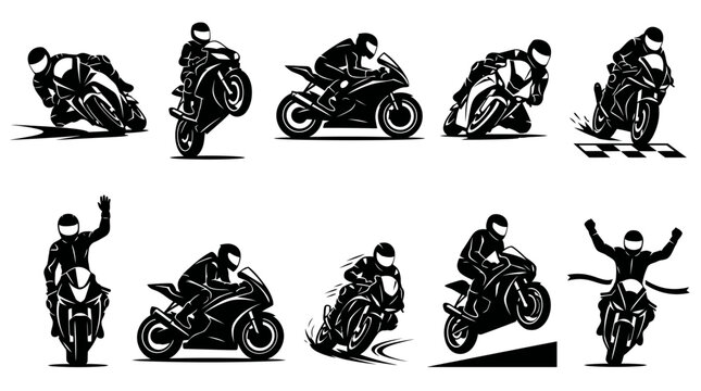 10 Motorcycle Racing Silhouette Vector Pack &ndash; Sport Bike Action Collection