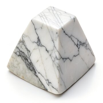 Polished white marble truncated pyramid isolated on white background