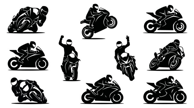 10 Motorcycle Racing Silhouette Vector Pack &ndash; Sport Bike Action Collection