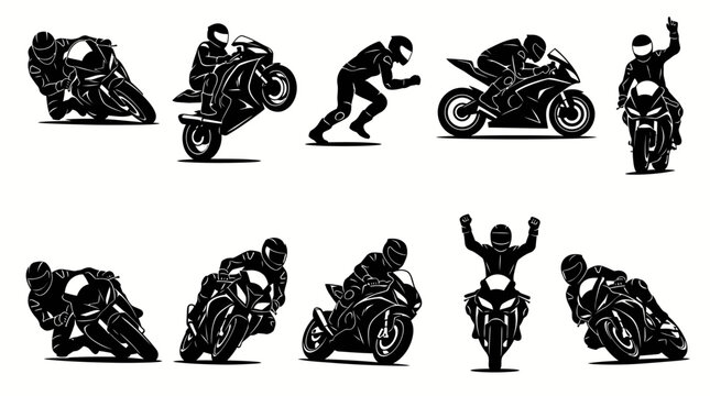 10 Motorcycle Racing Silhouette Vector Pack &ndash; Sport Bike Action Collection