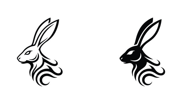 Stylized rabbit head icon with tribal ornamental swirl patterns animal symbol representing nature wildlife creative graphic vector illustration