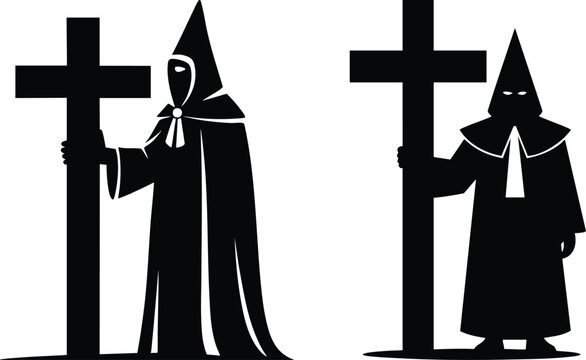 Minimalist Capirote and Cross Processional Icon Set, Modern Religious Tradition and Penitential Vector Graphics, vector, illustration, silhouette.