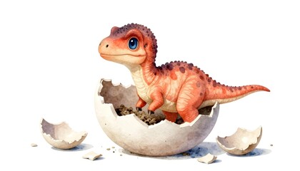 Obraz premium Adorable baby Parasaurolophus hatching from its egg in watercolor style