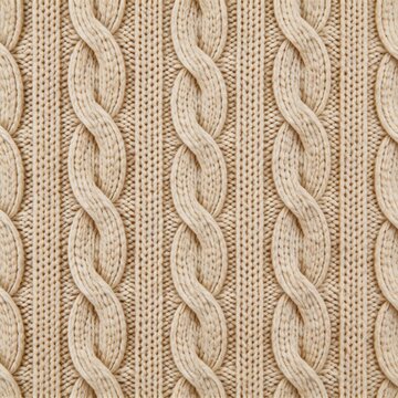 Closeup of beige cable knit fabric
