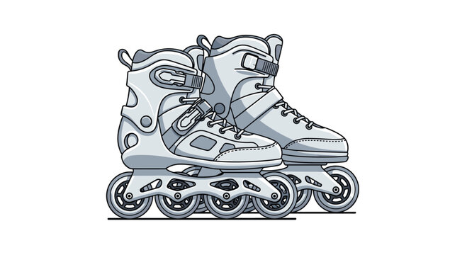 Pair of modern inline skates or rollerblades in gray tones are presented in a detailed side view on a white background.