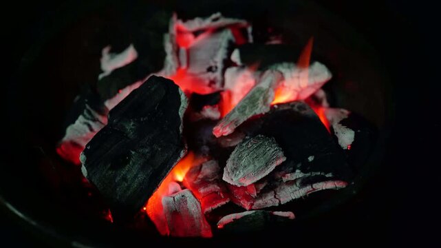 Glowing Charcoal Embers on Grill &ndash; Fire Close Up Texture 4K