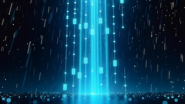 Futuristic Wave AI Data Flow on Dark Background with Glowing Signal Lines of Communication Network for Data Transmission Visualization and Technology Animation