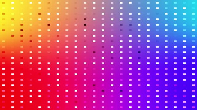 Colorful gradient grid with small square pixels, abstract modern background with vibrant tones, minimal digital pattern, smooth motion and clean geometric design.