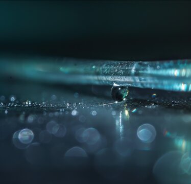Macro photography of glowing fiberoptic water sensor with air bubble