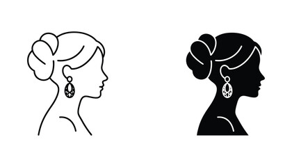 Profile portrait of elegant woman wearing decorative earring vector icon set © Urban