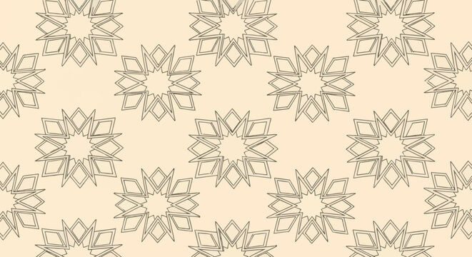 Seamless Islamic geometric pattern featuring octagonal star motifs with dark line art outlines on a light beige background, traditional Middle Eastern architectural ornament style.