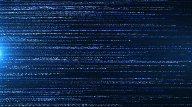 Blue digital scanlines with glitch noise and data distortion, abstract technology background with fast motion, signal interference, and cyber texture