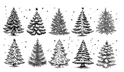 Obraz premium Christmas tree set on white. Hand drawn illustration.