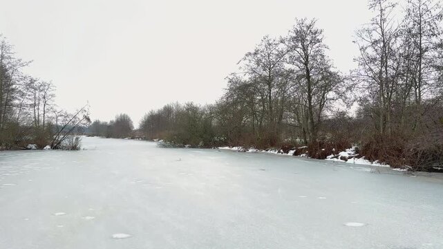 Ice skating in the Weerribben nature reserve personal point of view during a cold winter day in The Netherlands.
