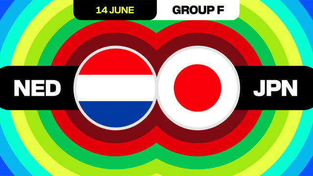 NED vs JPN Football 2026 Tournament Match Announcement for Group F Stage on June 14th with Vibrant Design.
