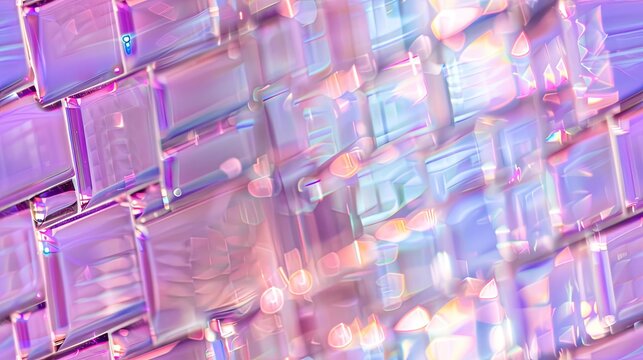 A seamless pattern with holographic glass mosaic, their iridescent reflections creating an ethereal and dreamy atmosphere