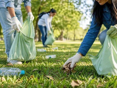 B&eacute;n&eacute;voles ramassant des d&eacute;chets dans un parc