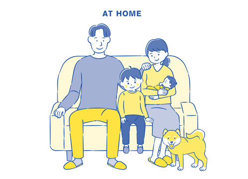 ペットのいる4人家族のイラスト 2C