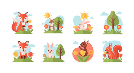 Fototapeta premium A charming illustration of a fox enjoying springtime, evoking feelings of happiness and growth. Ideal for children's content, marketing campaigns, or 
